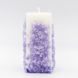 Stearīna svece ar violetiem sāls kristāliem, 14x8cm