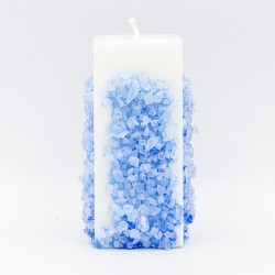 Stearīna svece ar ziliem sāls kristāliem, 14x8cm